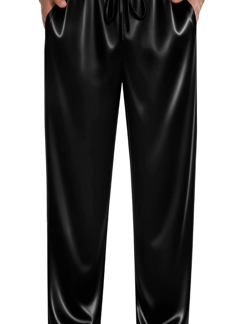 Men's Black Satin Drawstring Pants